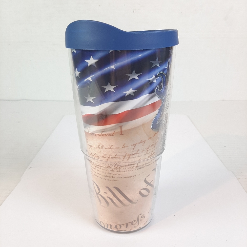 🛍24 Oz Tervis Tumbler Blue With Lid Browning "Bill of Rights" USA